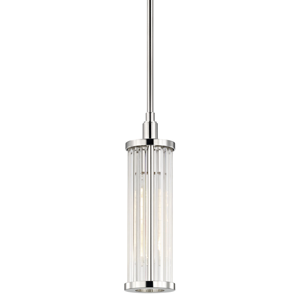 Marley Pendant in polished nickel shown from a second angle to highlight the shade shape and metal detail.