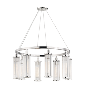 Close-up of the Marley Chandelier 31.25" in polished nickel showing the frame, arms, and shade detail.