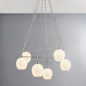 Close-up of the Asbury Park Chandelier 38" in polished nickel showing the frame, arms, and shade detail.
