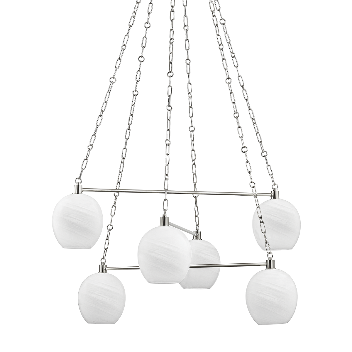 Asbury Park Chandelier 38" in polished nickel shown from a second angle to highlight the frame, arms, and shade detail.