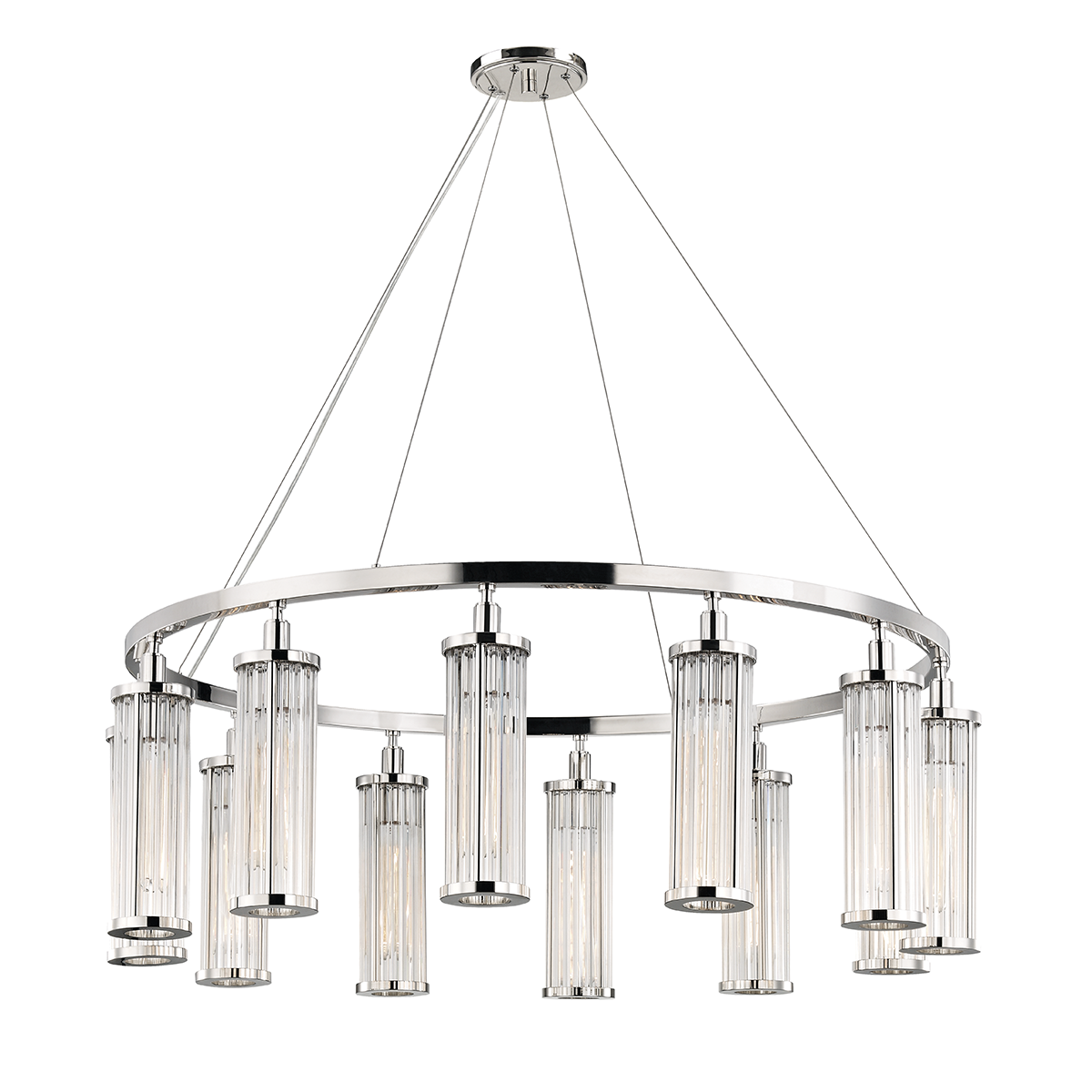 Marley Chandelier 42.5" in polished nickel shown from a second angle to highlight the frame, arms, and shade detail.