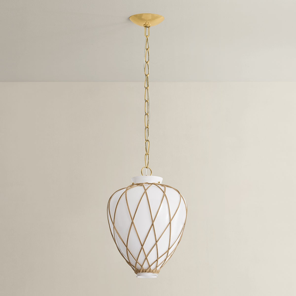 Apple Valley Pendant 13.25" in aged brass shown from a second angle to highlight the shade shape and metal detail.