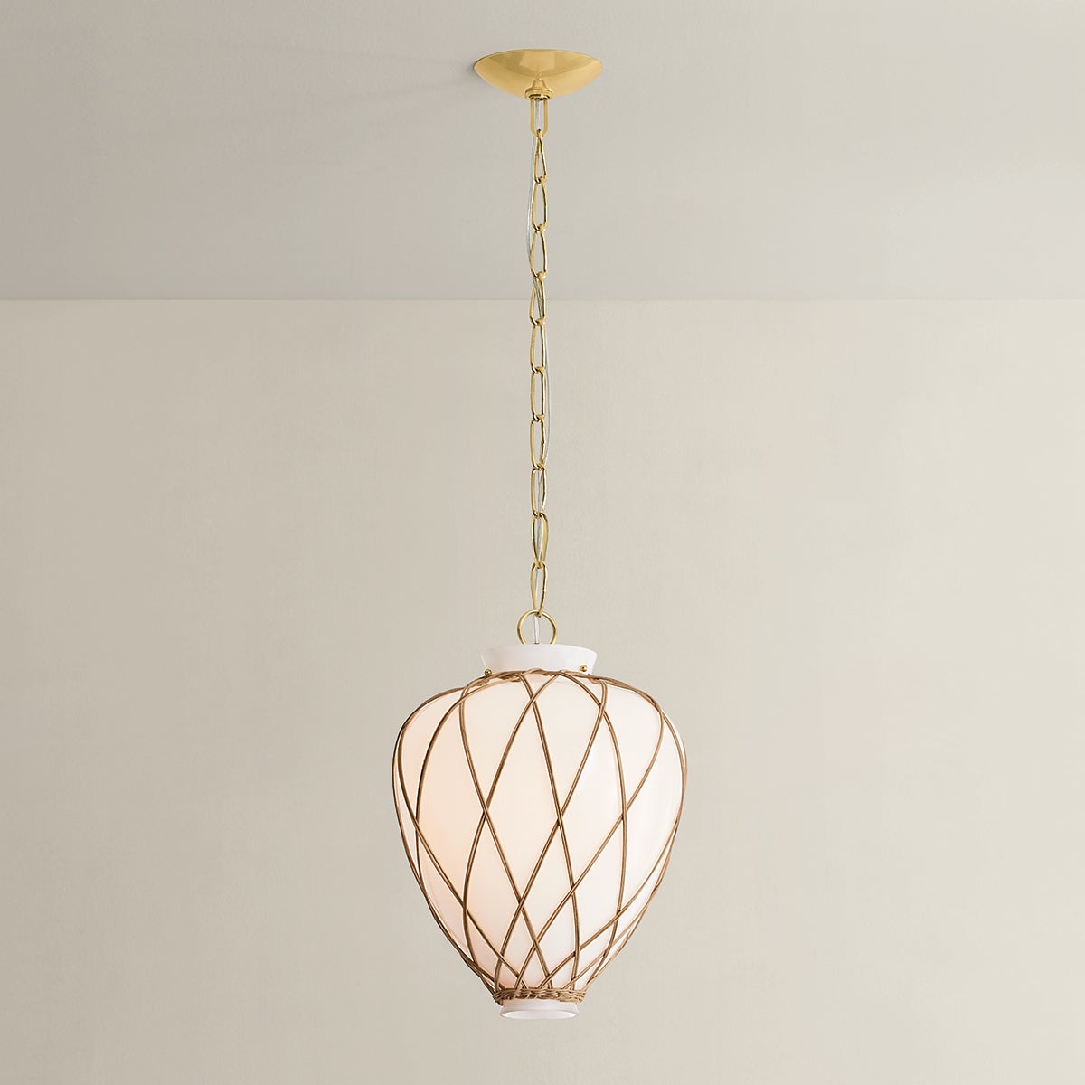 Apple Valley Pendant 13.25" in aged brass shown from the front to reveal the shade shape and metal detail.