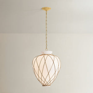 Apple Valley Pendant 17.25" in aged brass shown from the front to reveal the shade shape and metal detail.