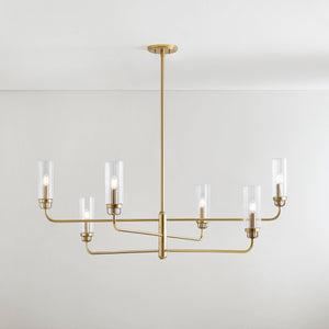 Halifax Chandelier in aged brass shown from the front to reveal the frame, arms, and shade detail.