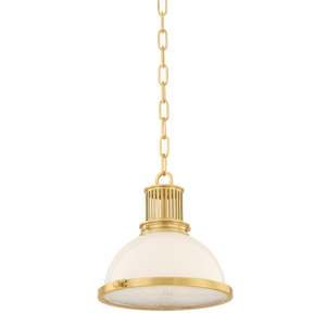Pinesbridge Pendant 10.5" in aged brass — a Hudson Valley pendant for kitchens, entries, and dining rooms at Laurie Yapp Home.