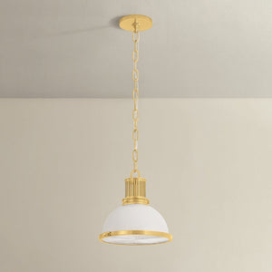 Pinesbridge Pendant 10.5" in aged brass shown from the front to reveal the shade shape and metal detail.