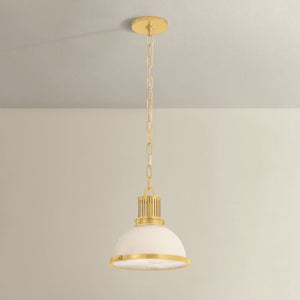 Close-up of the Pinesbridge Pendant 10.5" in aged brass showing the shade shape and metal detail.