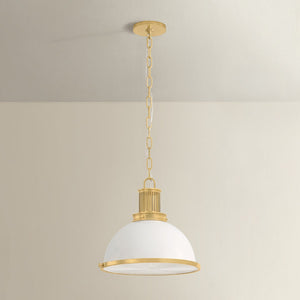 Close-up of the Pinesbridge Pendant 14.5" in aged brass showing the shade shape and metal detail.