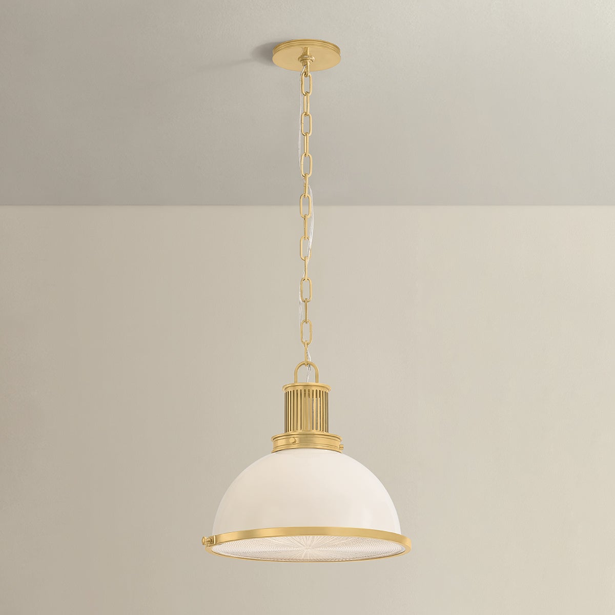 Close-up of the Pinesbridge Pendant 14.5" in aged brass showing the shade shape and metal detail.