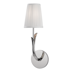 Deering Wall Sconce 4.75" x 15.75" in polished nickel shown from a second angle to highlight the arm curve and shade silhouette.