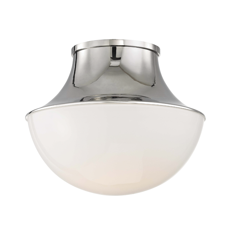 Lettie Flush Mount 10.75" in polished nickel shown from the front to reveal the shade profile and mounting canopy.