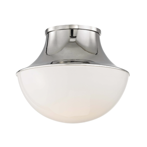 Lettie Flush Mount 10.75" in polished nickel shown from the front to reveal the shade profile and mounting canopy.