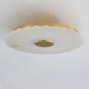 Highland Falls Flush Mount in aged brass shown from a second angle to highlight the shade profile and mounting canopy.