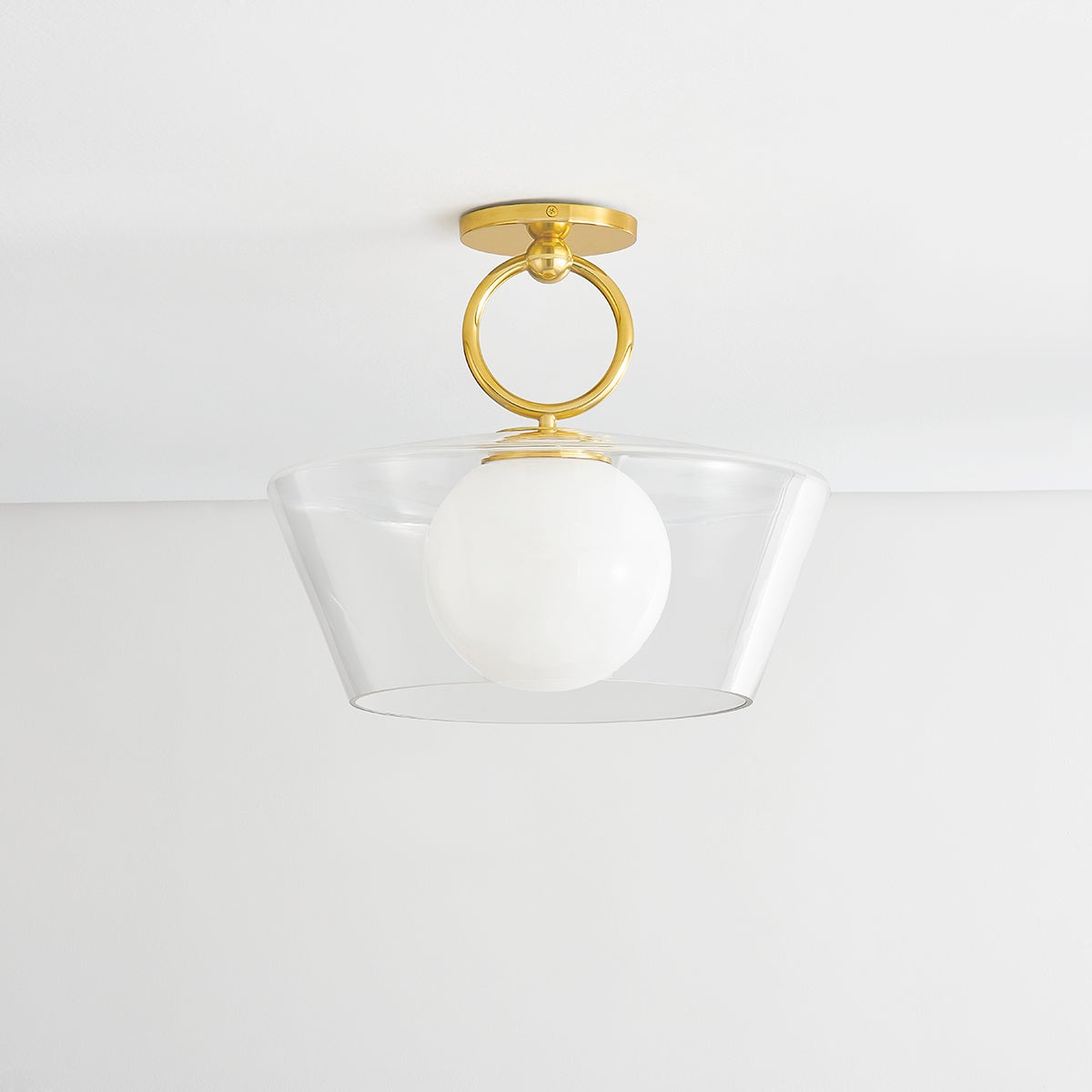 Elmsford Semi Flush in aged brass — a Hudson Valley semi flush for hallways, bedrooms, and entryways at Laurie Yapp Home.