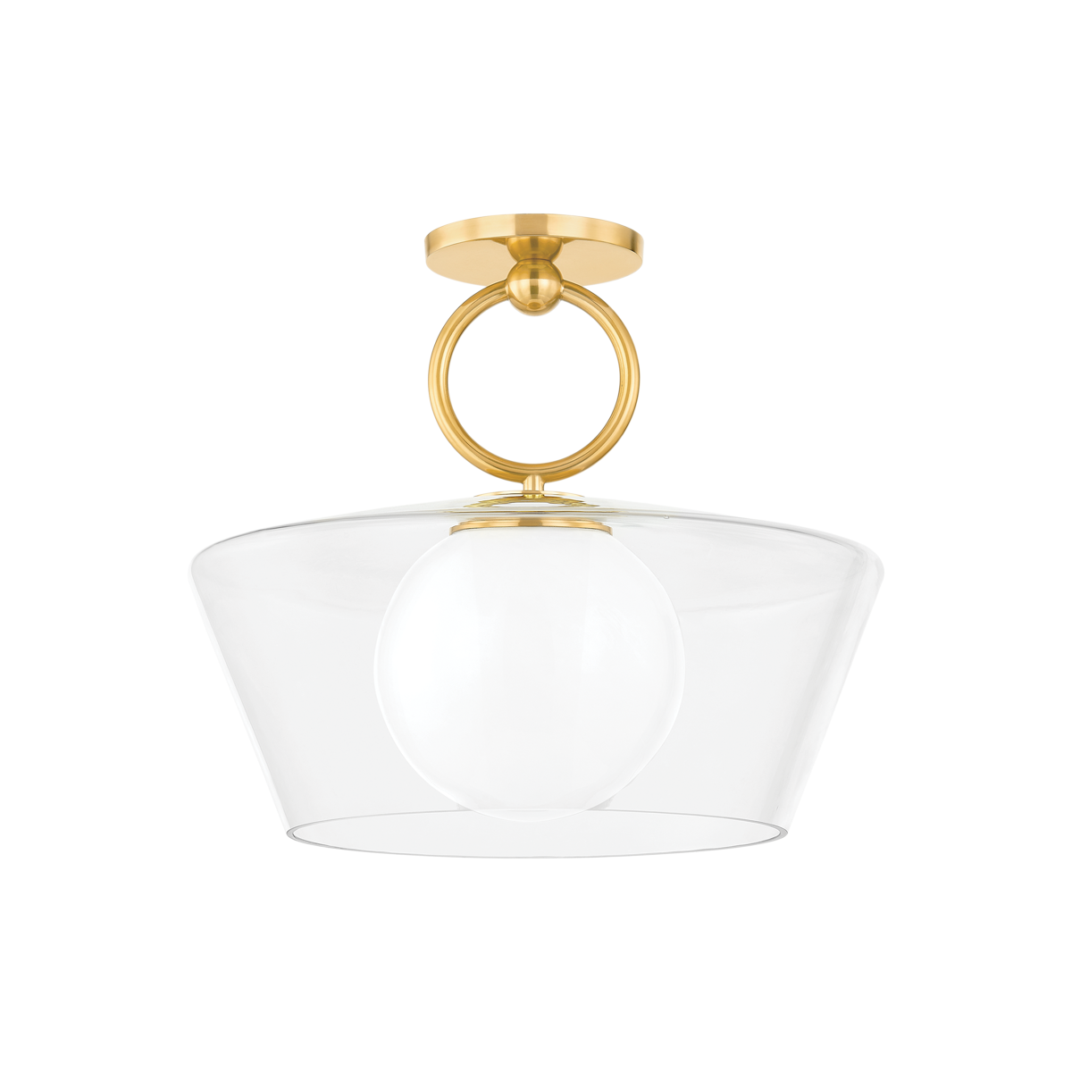Elmsford Semi Flush in aged brass — a Hudson Valley semi flush for hallways, bedrooms, and entryways at Laurie Yapp Home.