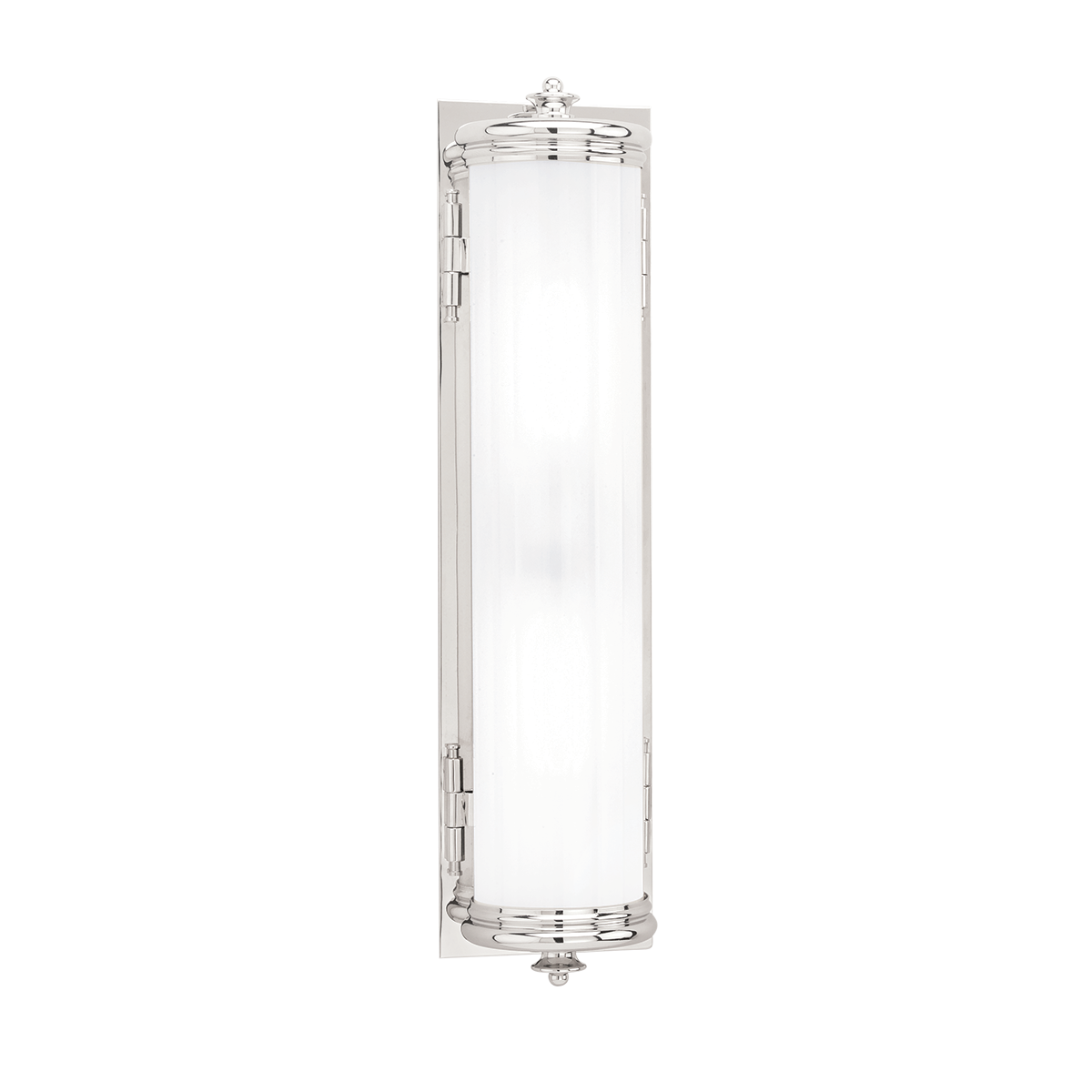 Bristol Bath And Vanity 5" x 20" in polished nickel shown from a second angle to highlight the arm spread and shade silhouette.