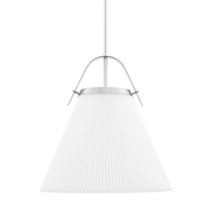 Aldridge Pendant 24" in polished nickel shown from a second angle to highlight the shade shape and metal detail.