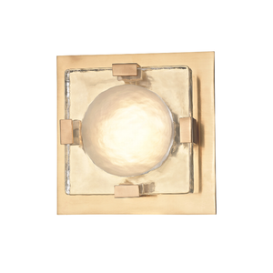 Bourne Semi-Flush 8" in aged brass shown from the front to reveal the shade profile and mounting canopy.