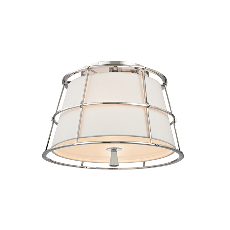Savona Semi Flush in polished nickel shown from the front to reveal the shade profile and mounting canopy.