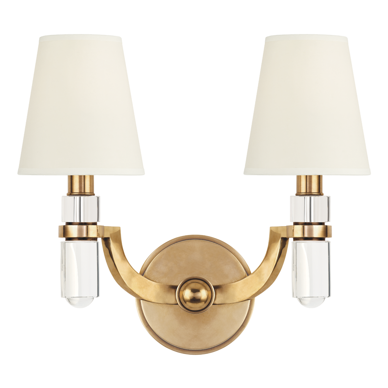Dayton Wall Sconce 13.75" in aged brass — a Hudson Valley wall sconce for bathrooms, hallways, and living rooms at Laurie Yapp Home.