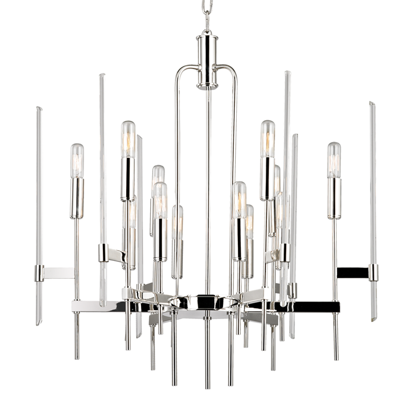 Bari Chandelier 24" in polished nickel shown from a second angle to highlight the frame, arms, and shade detail.