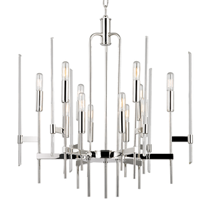 Bari Chandelier 24" in polished nickel shown from a second angle to highlight the frame, arms, and shade detail.