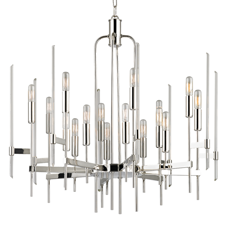 Bari Chandelier 30" in polished nickel shown from a second angle to highlight the frame, arms, and shade detail.