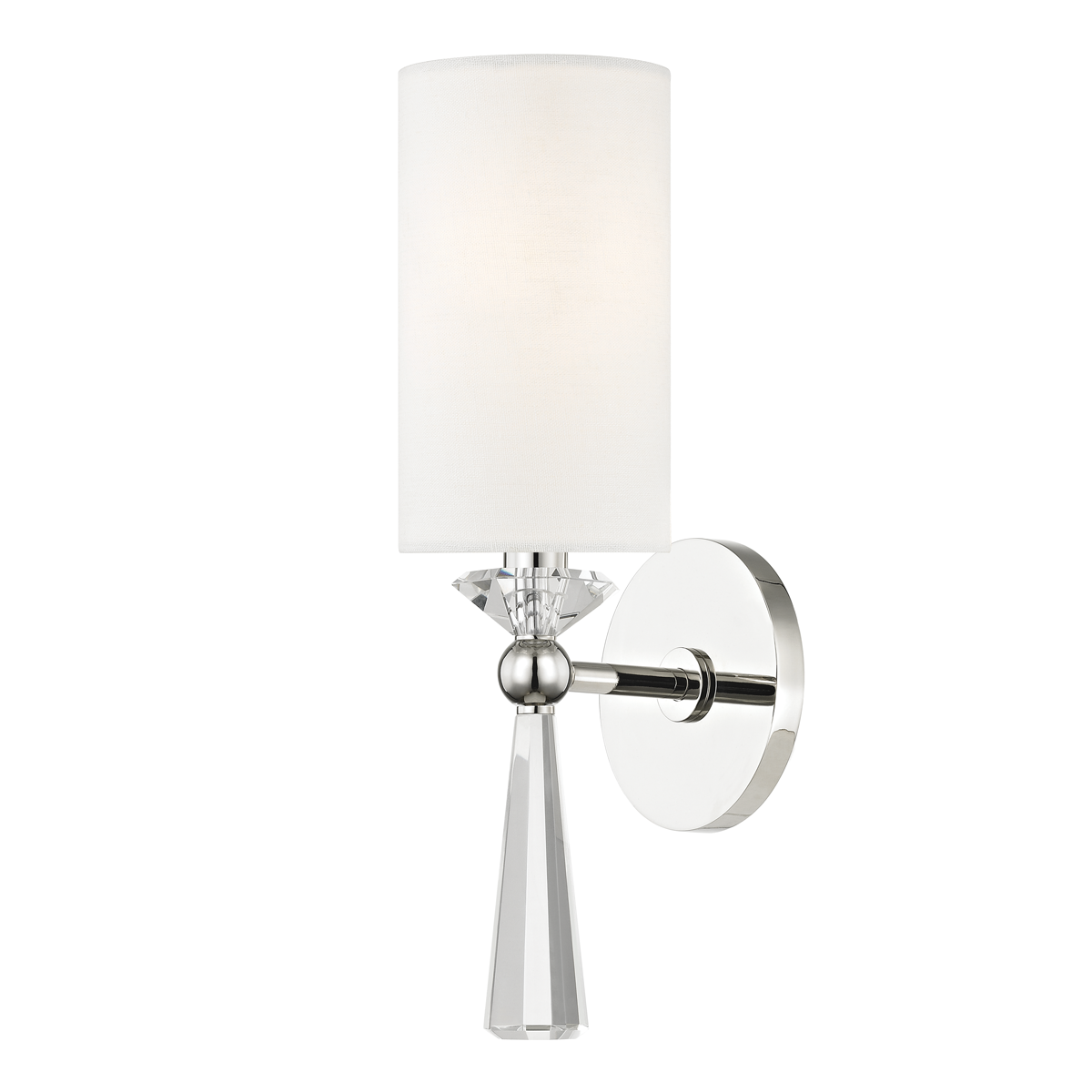 Birch Wall Sconce in polished nickel shown from a second angle to highlight the arm curve and shade silhouette.