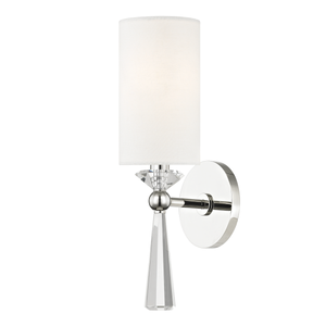 Birch Wall Sconce in polished nickel shown from a second angle to highlight the arm curve and shade silhouette.