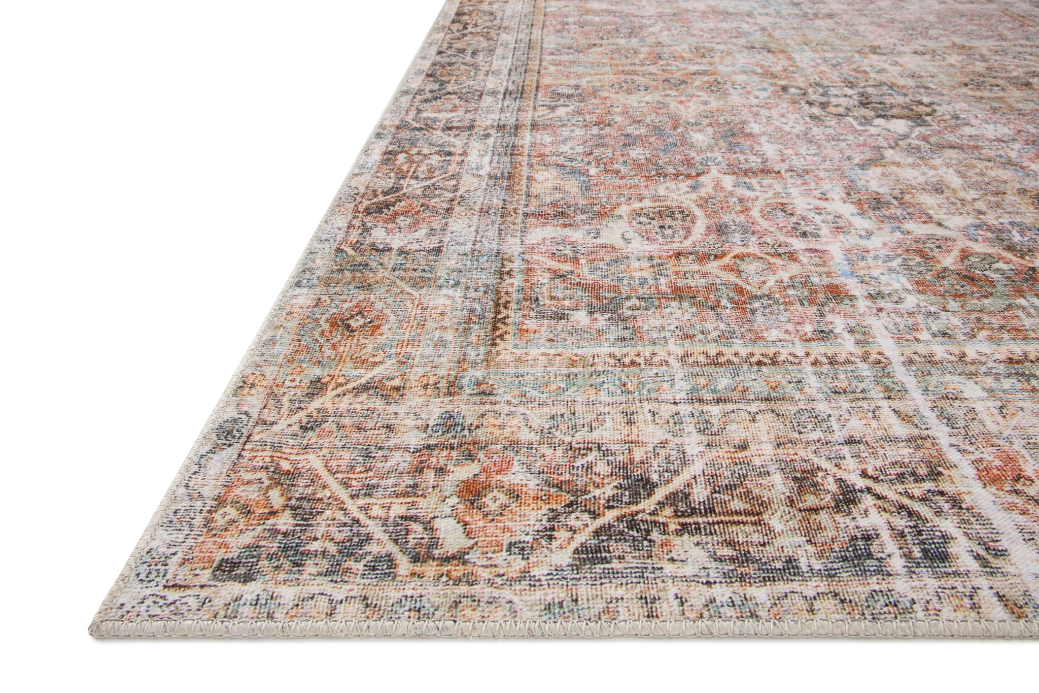 Side view of the Adrian Sunset / Charcoal rug.