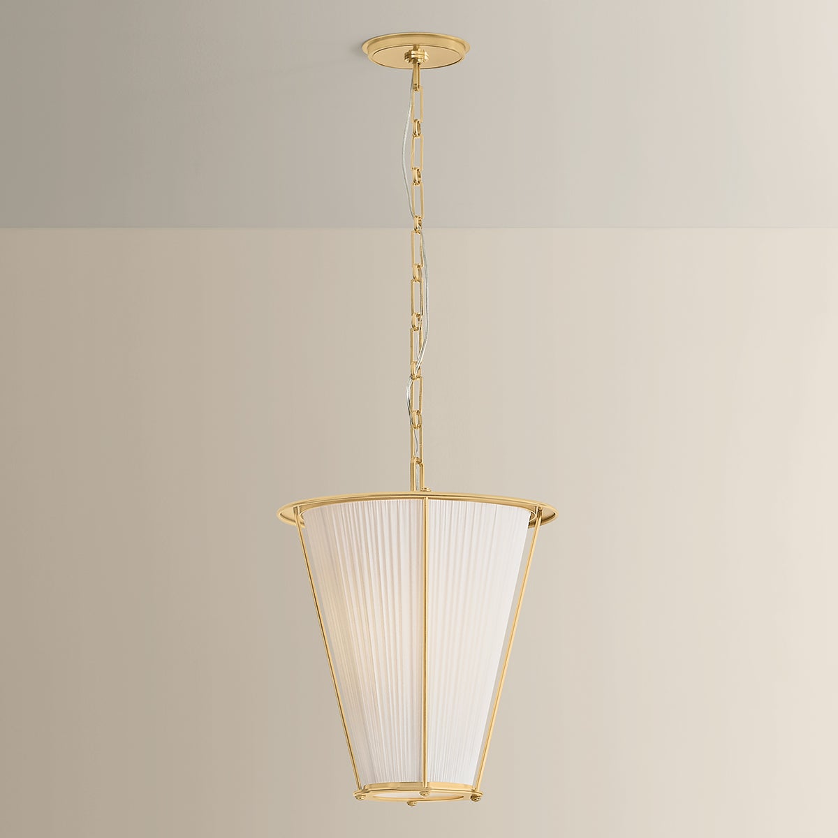 Close-up of the Ellsworth Lantern 15" in aged brass showing the frame and glass panel detail.