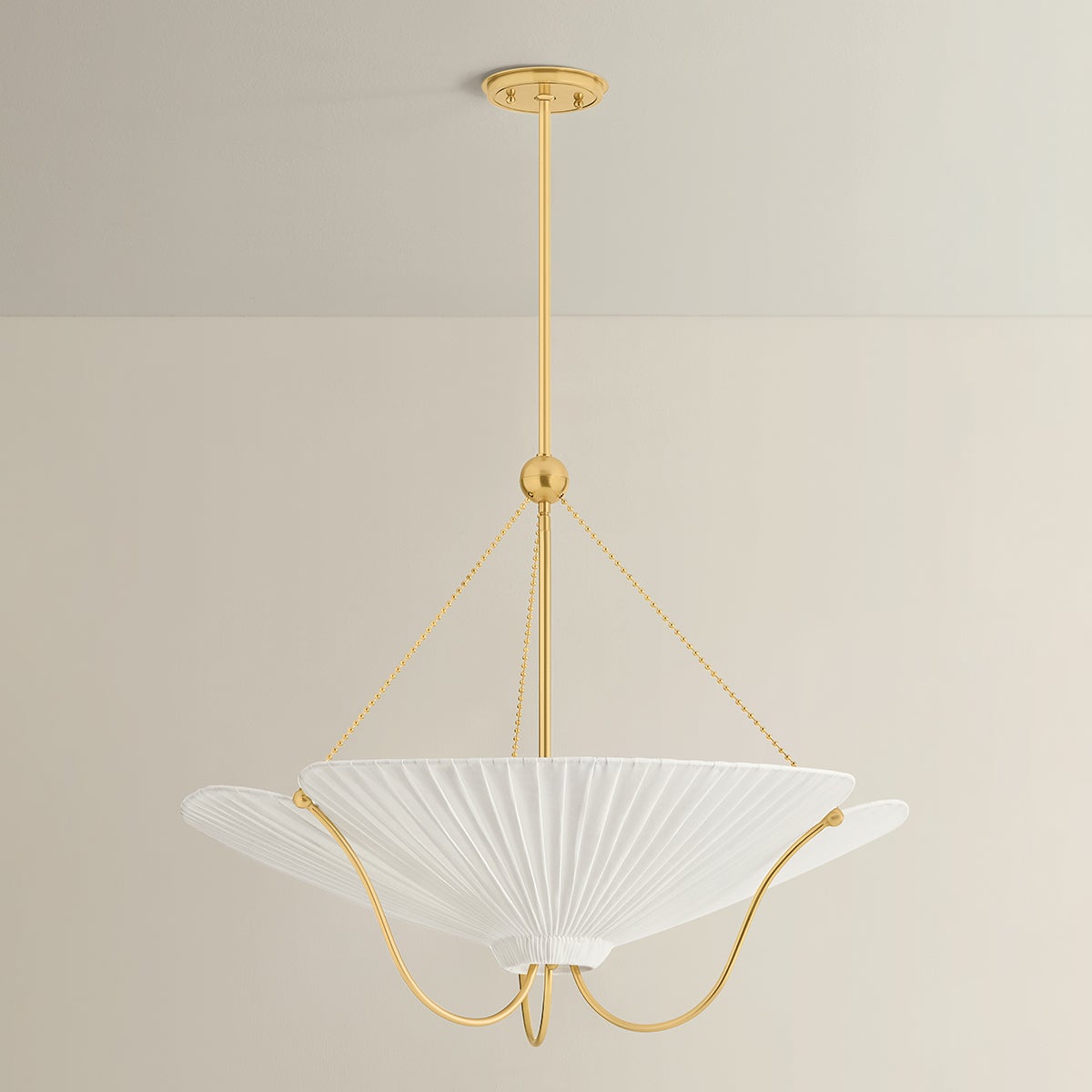 Gerhard Pendant in aged brass shown from the front to reveal the shade shape and metal detail.