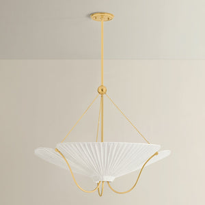 Gerhard Pendant in aged brass shown from the front to reveal the shade shape and metal detail.