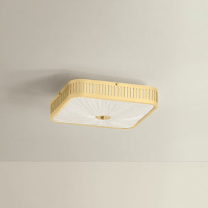 Henri Semi Flush 14.5" in aged brass shown from a second angle to highlight the shade profile and mounting canopy.