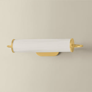 Elaine Picture Light in aged brass shown from a second angle to highlight the arm curve and shade proportion.