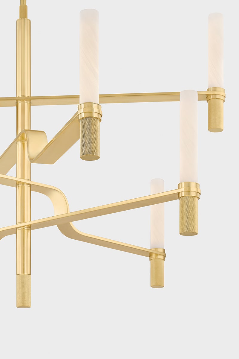 Allentown Chandelier 48" in aged brass shown from the front to reveal the frame, arms, and shade detail.