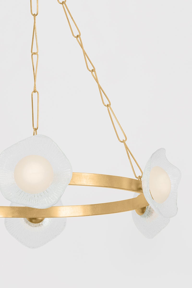 Almandine Chandelier 60.75" x 10" shown from the front to reveal the frame, arms, and shade detail.