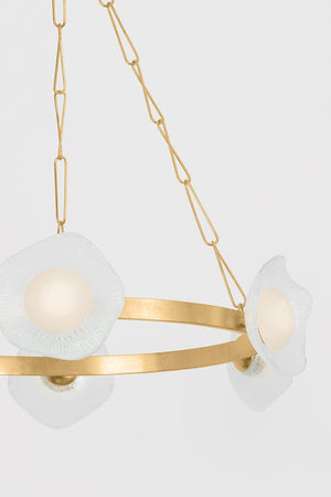 Almandine Chandelier 60.75" x 10" shown from the front to reveal the frame, arms, and shade detail.