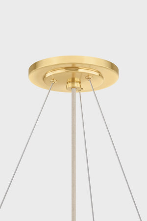 Ashland Pendant 32" in aged brass shown from a second angle to highlight the shade shape and metal detail.