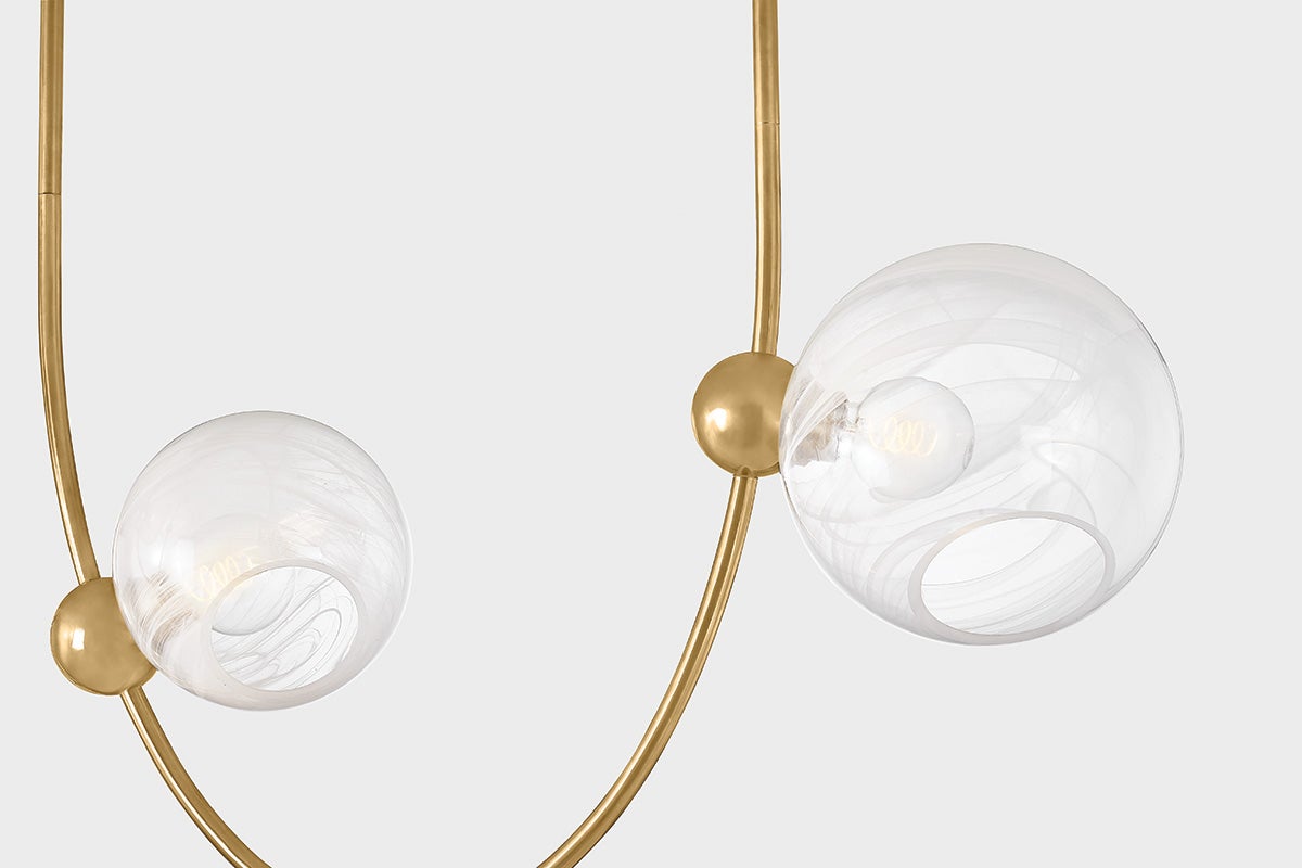 Astraia Chandelier shown from the front to reveal the frame, arms, and shade detail.