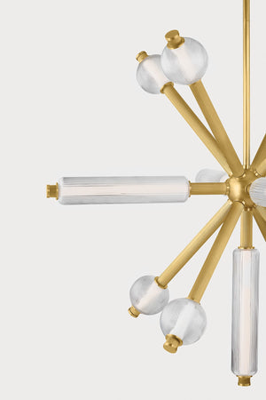 Atom Chandelier 50" shown from the front to reveal the frame, arms, and shade detail.