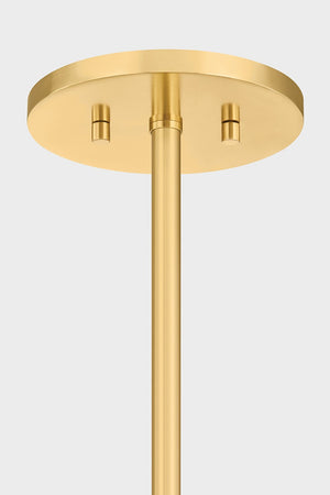 Atwood Chandelier 30" in aged brass shown from a second angle to highlight the frame, arms, and shade detail.