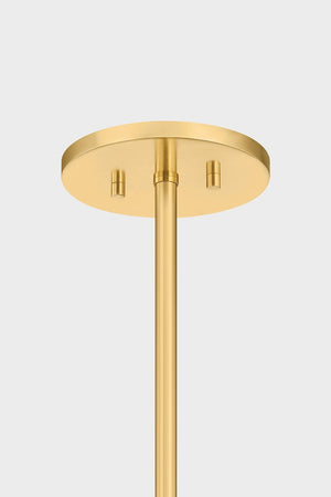 Atwood Chandelier 40" in aged brass shown from a second angle to highlight the frame, arms, and shade detail.