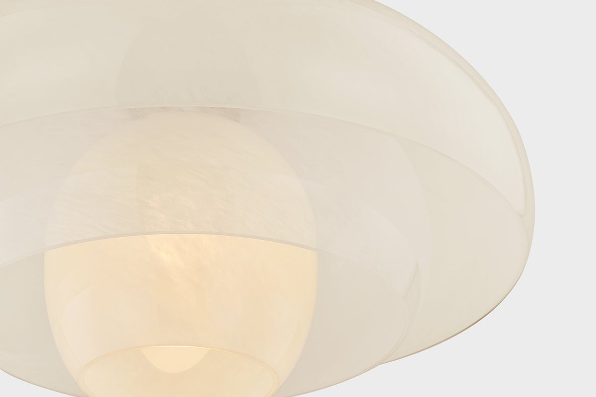 Close-up of the Auburndale Pendant in polished nickel showing the shade shape and metal detail.
