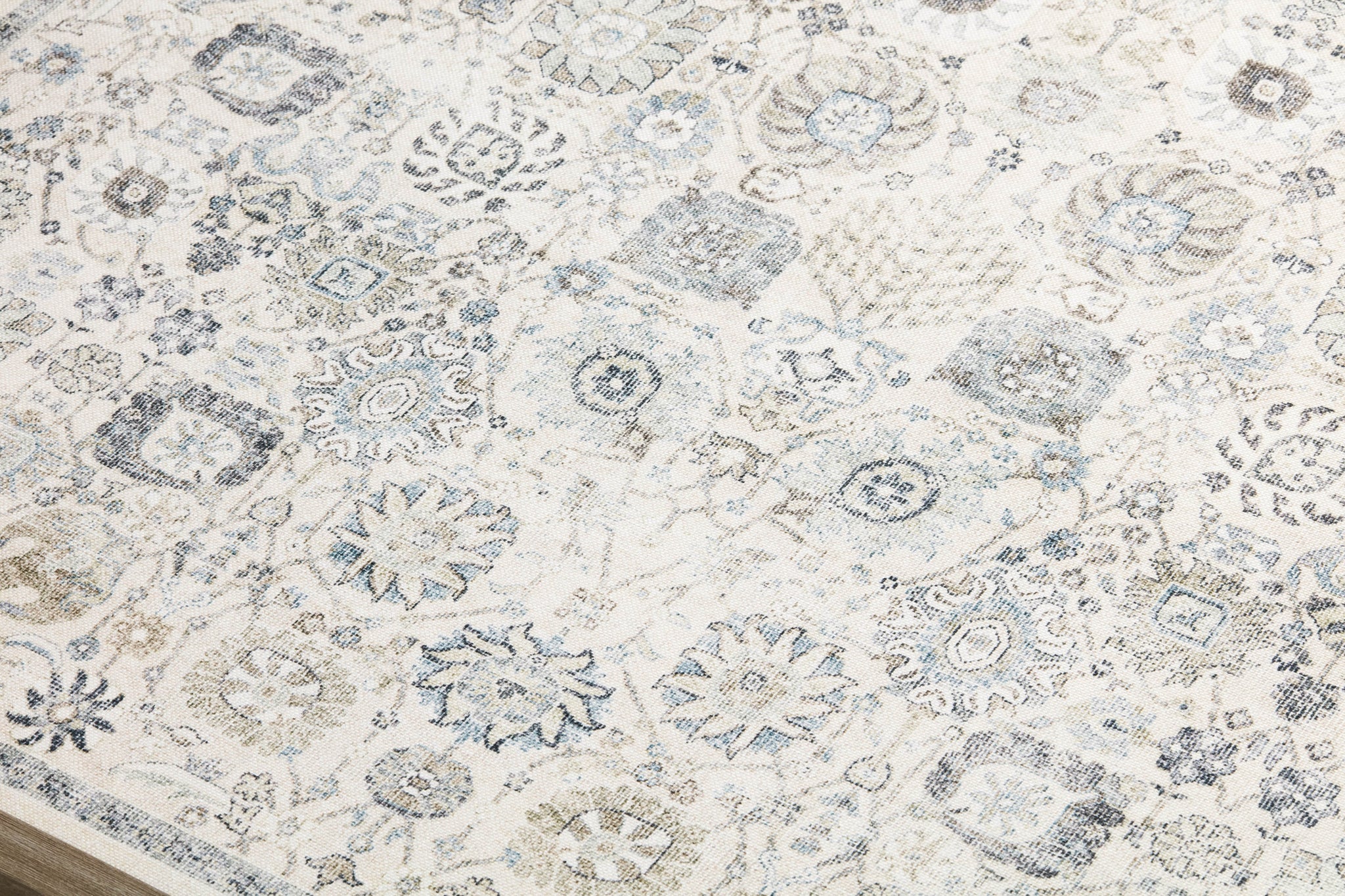 Bernadette Olive / Ivory Rug Art shown from a different angle to reveal its pattern.
