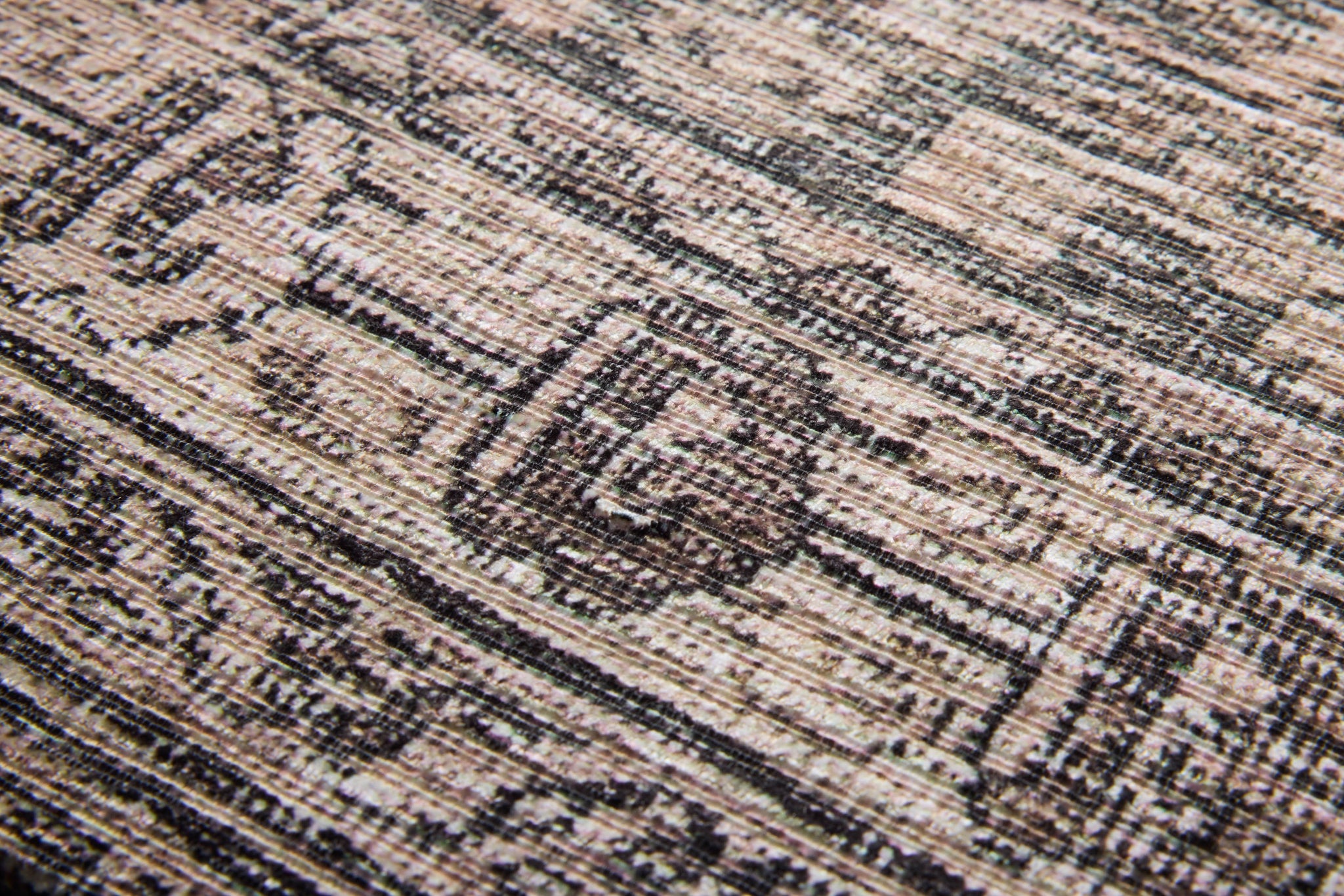 Bergamo Green / Multi Rug Art shown from a different angle to reveal its pattern.