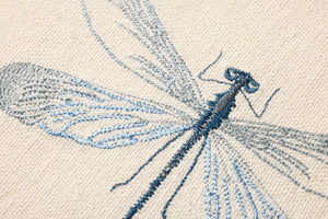 Dragonfly Blue Blue / Beige Rug Art shown from a different angle to reveal its pattern.
