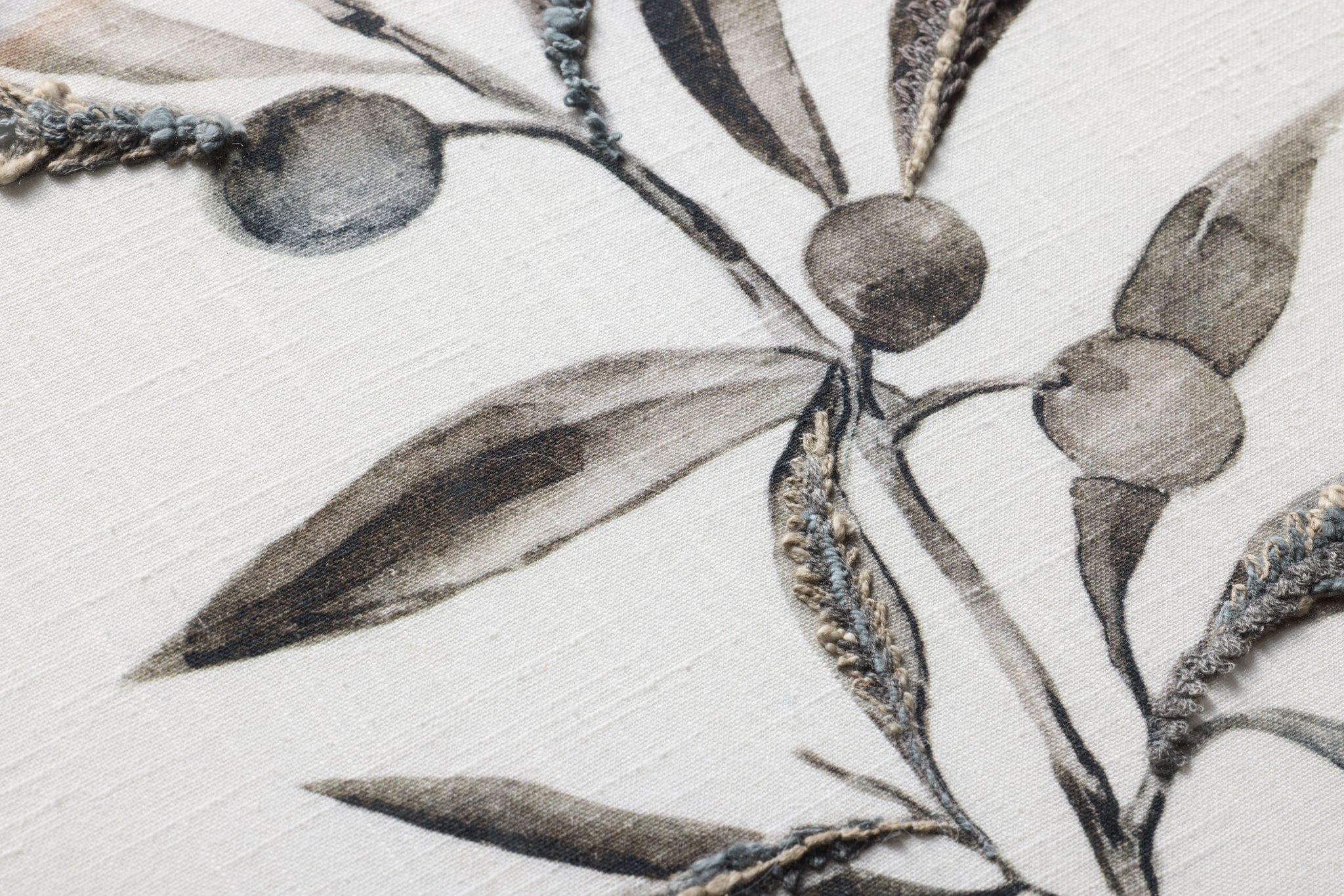 Tuscan Branches Dk. Grey Rug Art shown from a different angle to reveal its pattern.