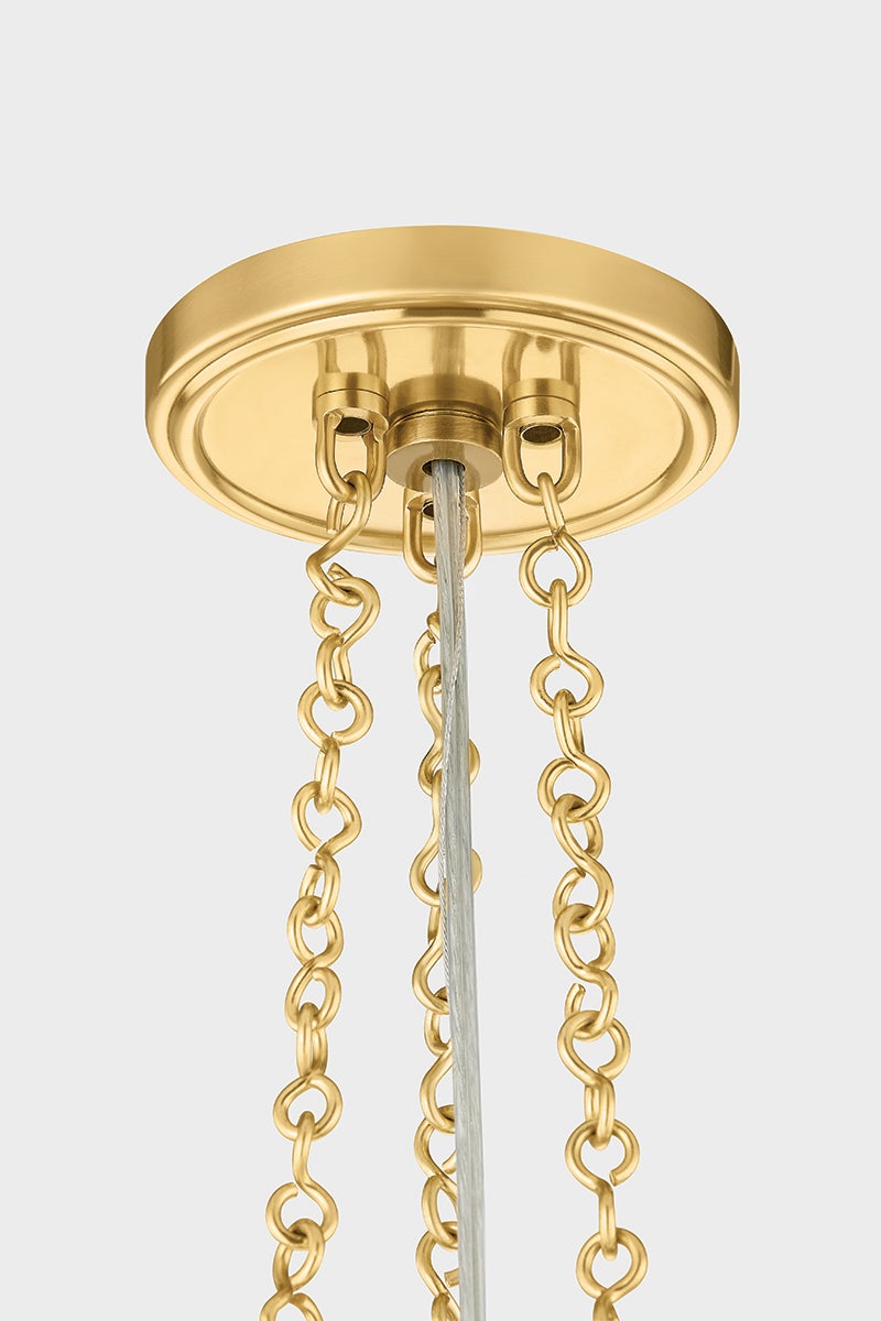 Awosting Pendant 17" in aged brass shown from the front to reveal the shade shape and metal detail.
